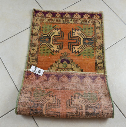 Turkish Runner 3.3x1.6 ft Vintage Small Rug Oushak Runner Anatolian Mini Rug Y65