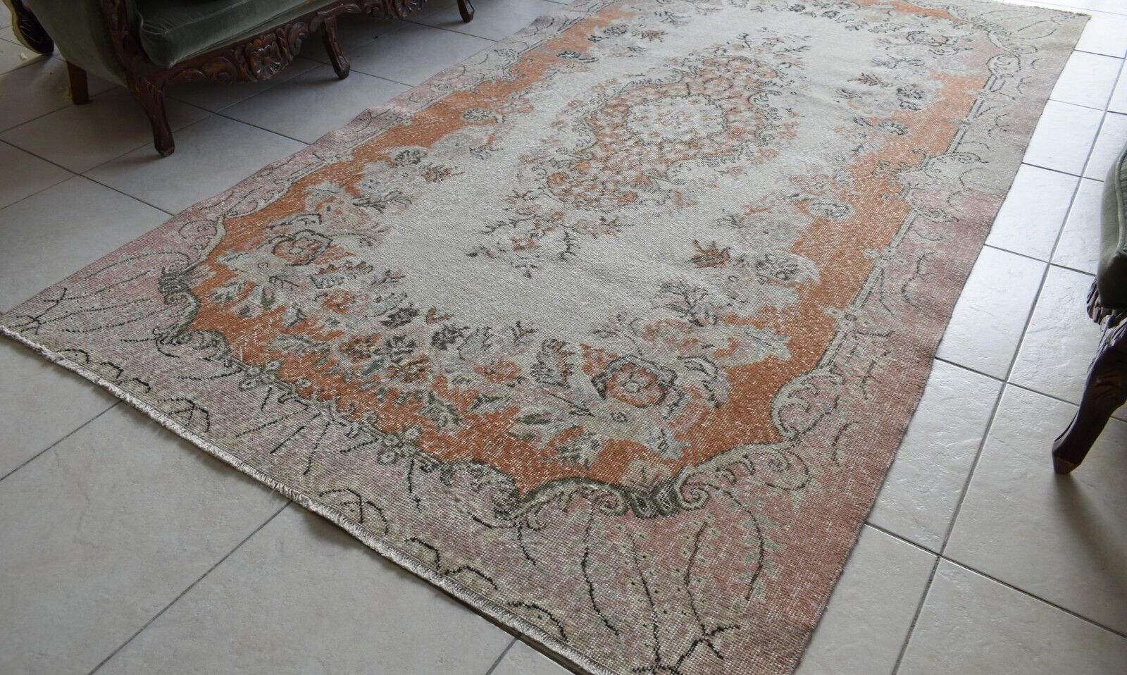 Faded Oushak Rug 9.4x5.2 ft Anatolian Rug Turkish Carpet Boho Floor Rug U21