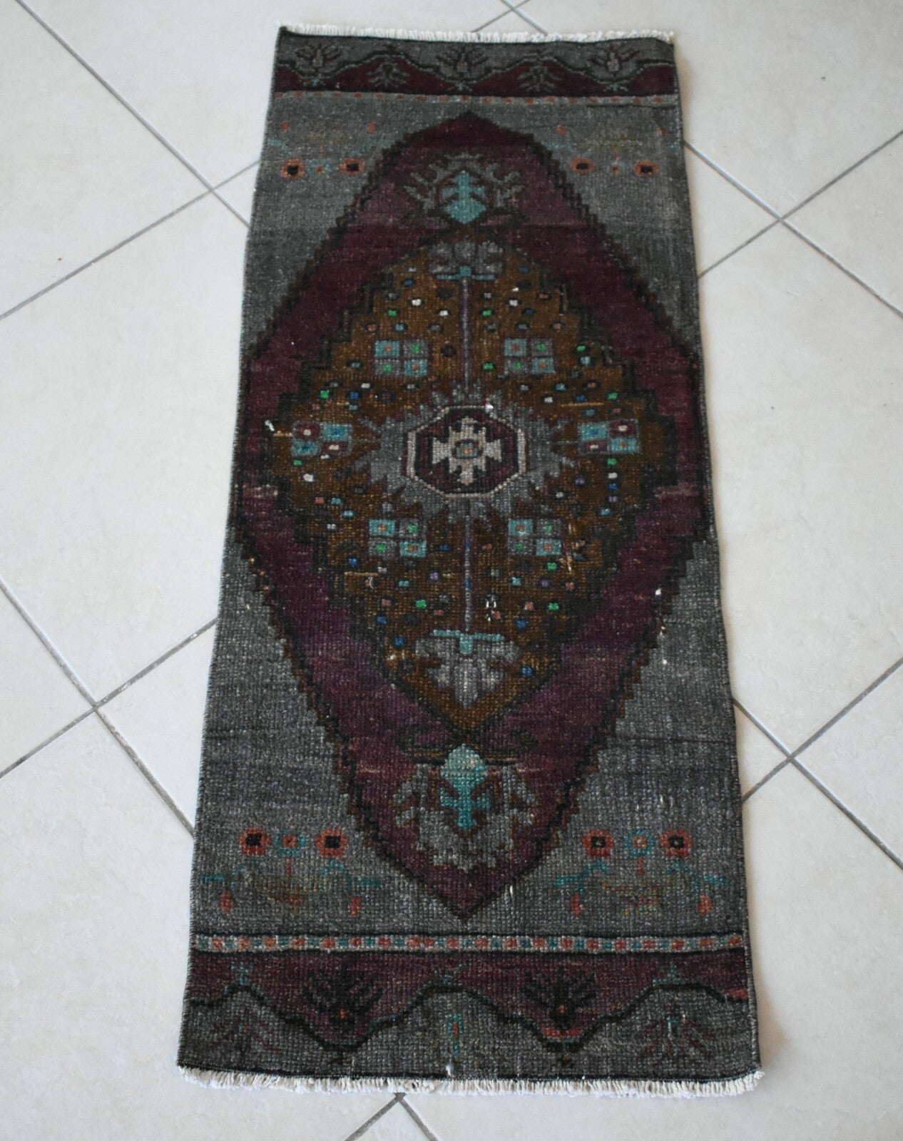 Anatolian Runner 3.7x1.4 ft Vintage Turkish Runner Oushak Runner Rug Y17