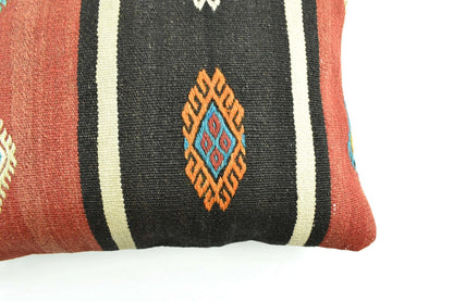 Kilim Pillow Cover 16x24 Tribal Vintage Turkish Carpet Lumbar Pillow Cover 3081