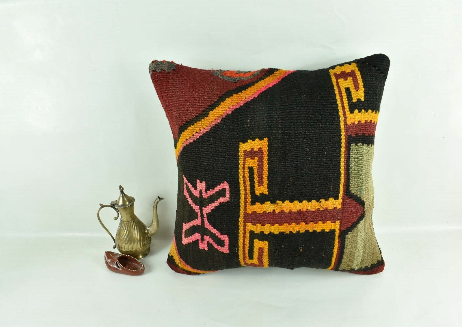 18"x18" Kilim Pillow Cover  Handmade Turkish Vintage Cushion Tribal Lumbar 3023