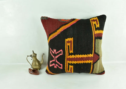 18"x18" Kilim Pillow Cover  Handmade Turkish Vintage Cushion Tribal Lumbar 3023
