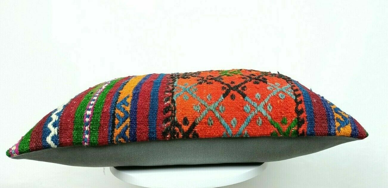 Kilim Pillow Cover 16x24 Handmade Lumbar Tribal Ethnic Sofa Couch Cushion  E499