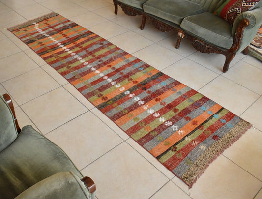 Long Kilim Runner  2.5 x 9.2 ft Vintage Hallway Corridor Kitchen Wool Rug  C48