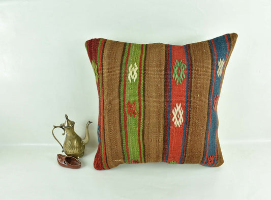 18"x18" Kilim Pillow Cover  Handmade Turkish Vintage Cushion Tribal Lumbar 2993