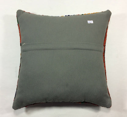 16x16 Kilim Pillow, Turkish Oushak Cushion Aztec Ethnic Throw Boho Tribal A25