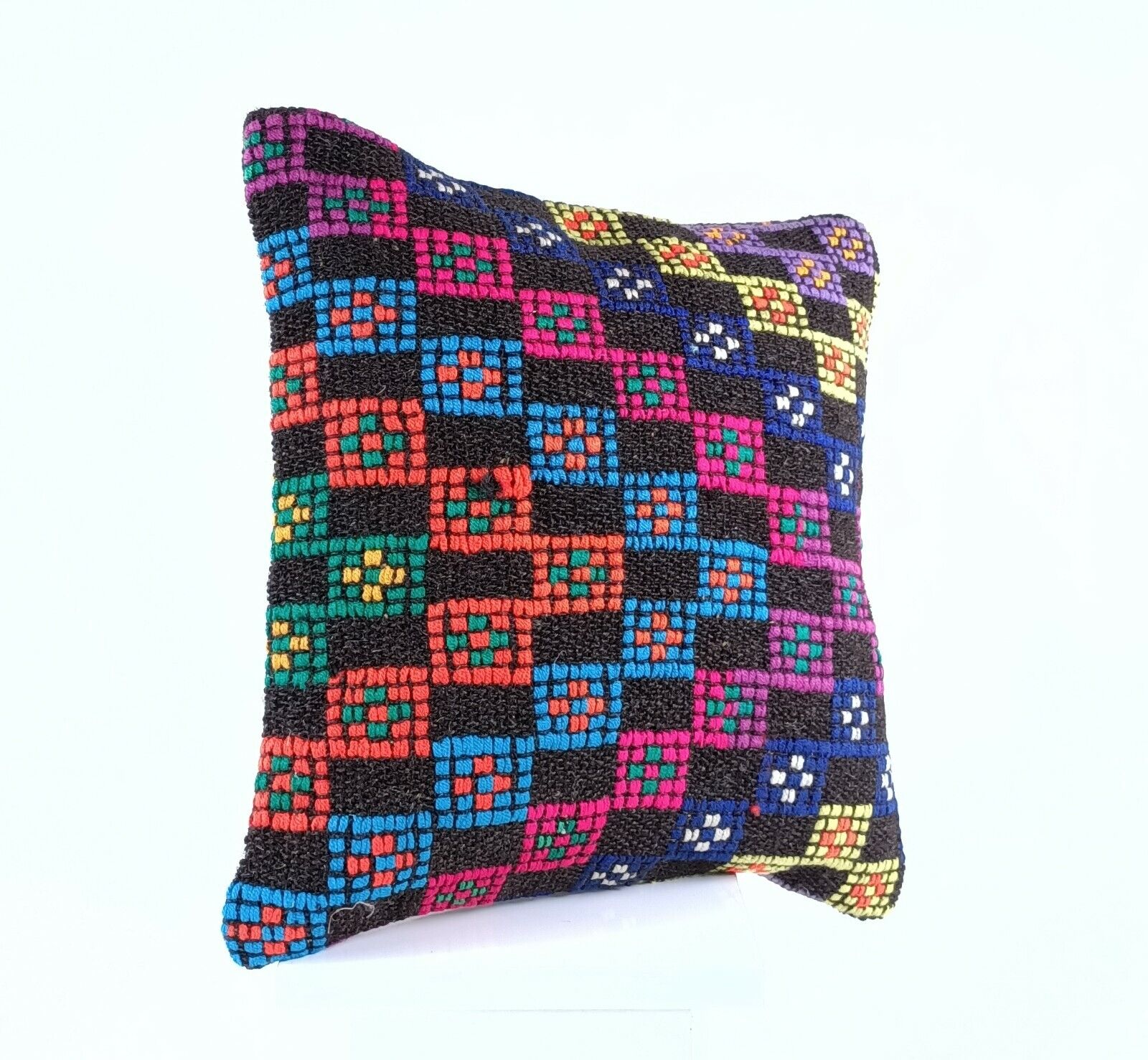 Kilim Pillow Cover 16x16 Anatolian Traditonal Wool Boho Sofa Lumbar Cushion A605