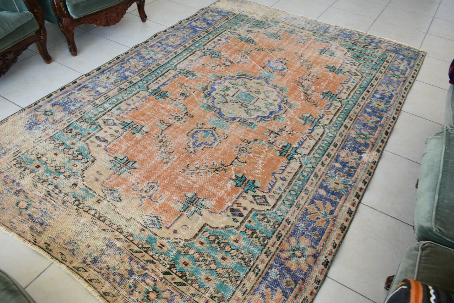 Large Turkish Rug 8.8x5.5 ft Vintage Rug Faded Oushak Rug Living Room Carpet B20