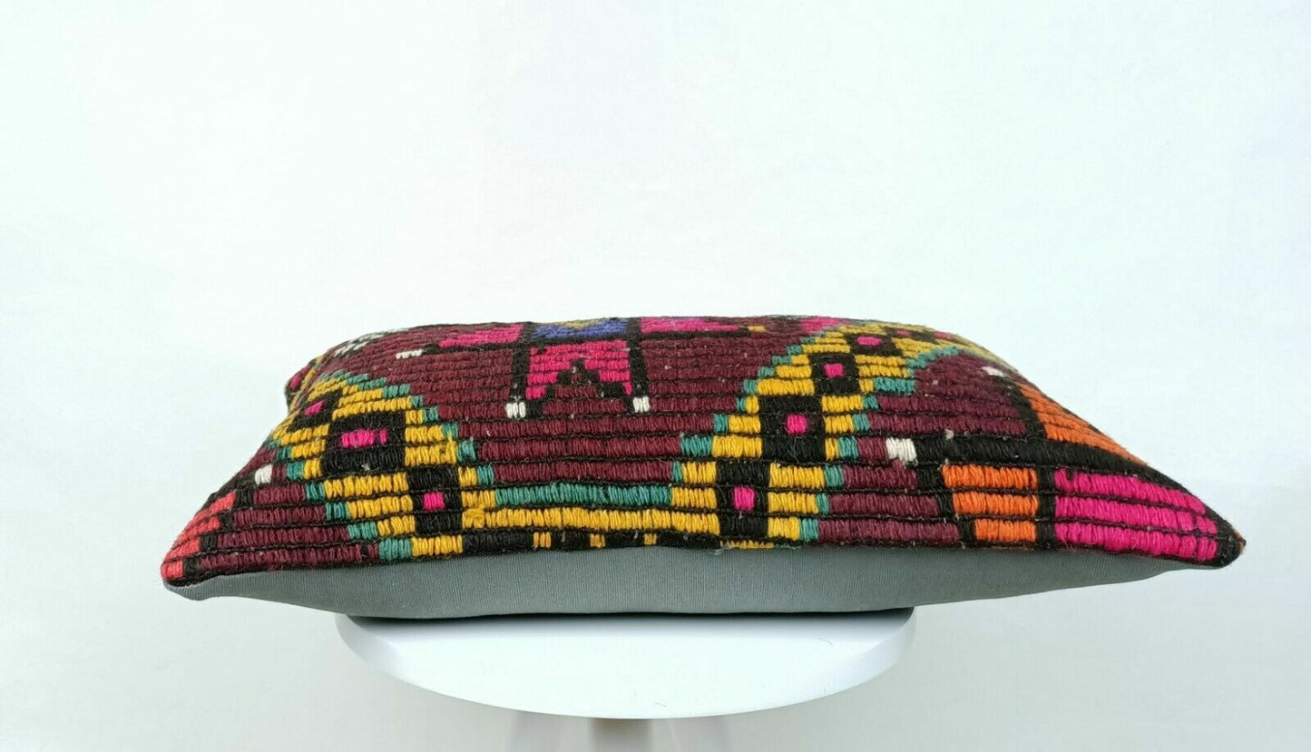 Kilim Pillow Cover 12x20 Handmade Oushak Traditional Rug Lumbar Cushion  E544