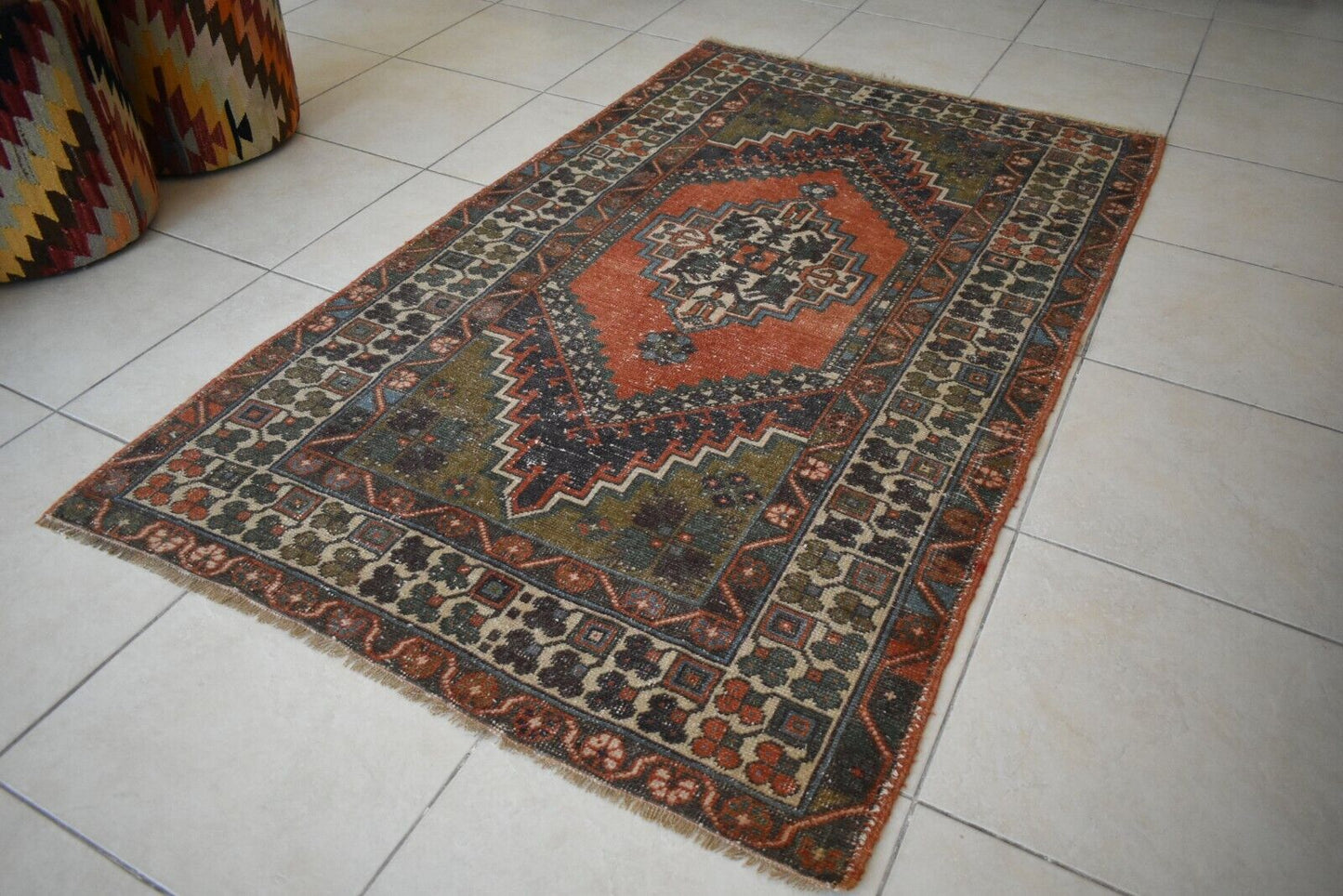 Faded Oushak Rug 6x3.5 ft Anatolian Rug Turkish Carpet Boho Floor Rug U10