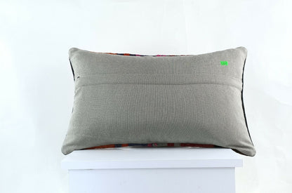Kilim Pillow Cover 12x20 Handmade Turkish Rug Boho Ethnic Lumbar Cushion E1069