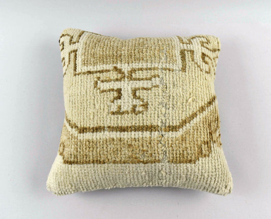 Ethnic Rug Pillow Cover 16x16 Decorative Vintage Tribal Oushak Pillow Case A3186