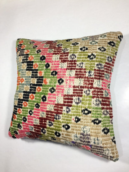 18"x18" Kilim Pillow Cover  Handmade Turkish Vintage Cushion Tribal Lumbar 678