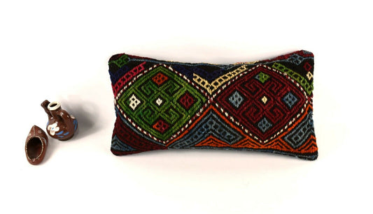 Kilim Pillow Cover 8x16 in Vintage Home Decorative Ethnic Lumbar Case A2960