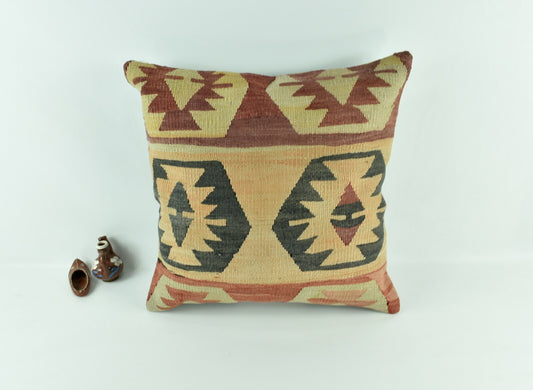 Vintage Kilim Pillow Cover 20x20 Decorative Turkish Rug Cushion Cover A2802