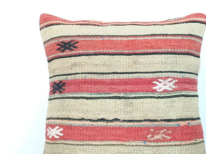 Kilim Pillow Cover 16x16 Handmade Vintage Wool Lumbar Tribal Ethnic Cushion E159