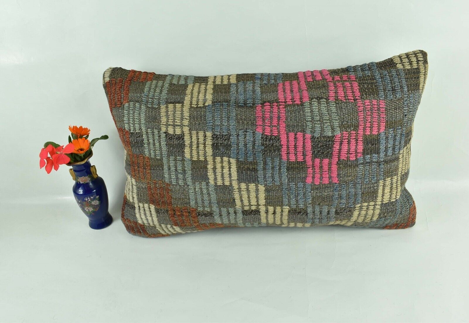 Kilim Pillow Cover 12x20 Turkish Handmade Sofa Couch Floor Lumbar Cushion A1834