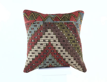 18"x18" Kilim Pillow Cover  Handmade Turkish Vintage Cushion Tribal Lumbar 1822