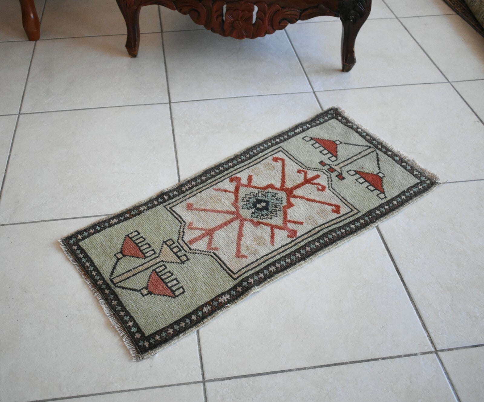 Oushak Runner 2.7x1.1 ft Vintage Turkish Rug Small Runner Anatolian Rug Y07