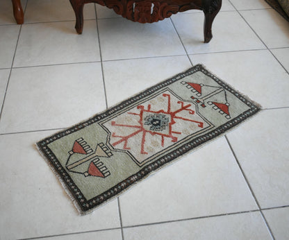 Oushak Runner 2.7x1.1 ft Vintage Turkish Rug Small Runner Anatolian Rug Y07