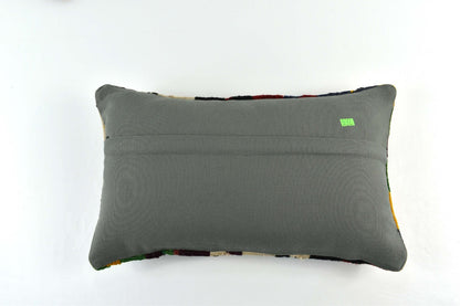 Kilim Pillow Cover 12x20 Handmade Turkish Rug Boho Ethnic Lumbar Cushion 3298