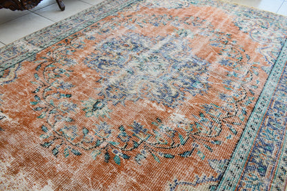 Large Turkish Rug 8.4x5.6 ft Vintage Rug Faded Oushak Rug Living Room Carpet B16
