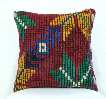 Kilim Pillow Cover 14x14 Handmade Anatolian Traditional Ottoman Cushion  A335