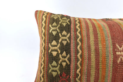 Kilim Pillow Cover 16x24 Tribal Vintage Turkish Carpet Lumbar Pillow Cover 4765