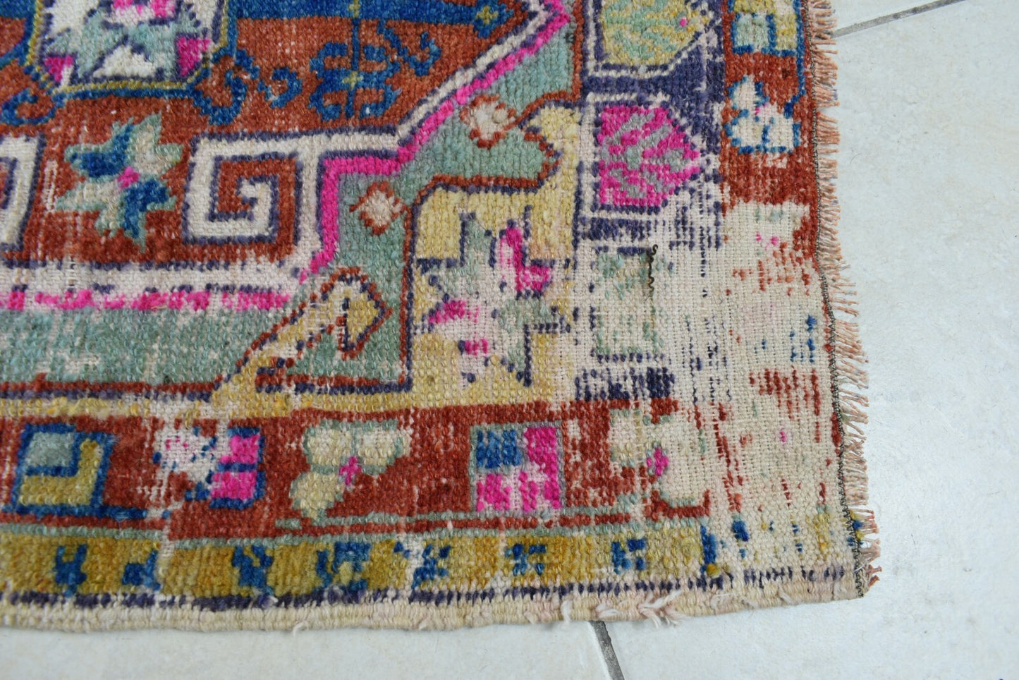 Turkish Runner 3.6x1.8 ft Vintage Small Rug Oushak Runner Anatolian Mini Rug Y61