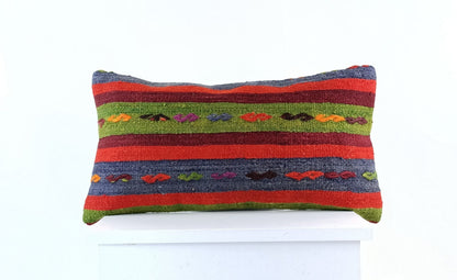 10x20 Kilim Lumbar Pillow Cover Vintage Ethnic Oushak Kilim Pillow Cover E1106