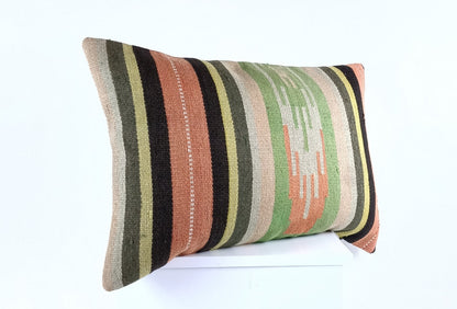 Kilim Pillow Cover 16x24 Tribal Vintage Turkish Carpet Lumbar Pillow Cover 2066