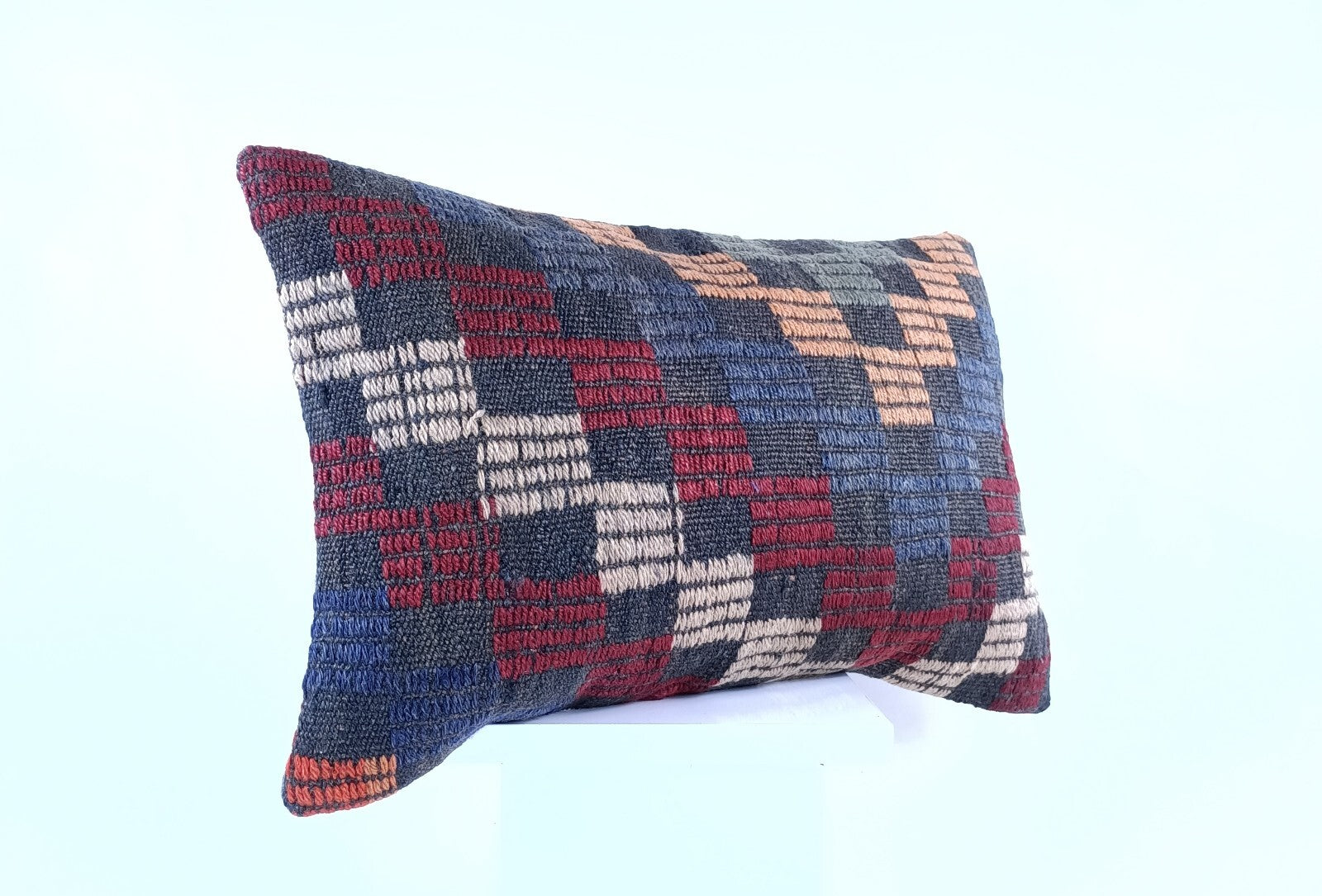 Kilim Pillow Cover 12x20 Handmade Turkish Rug Boho Ethnic Lumbar Cushion 1900