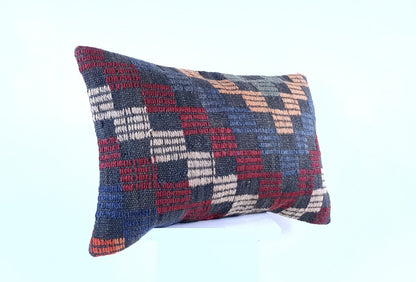 Kilim Pillow Cover 12x20 Handmade Turkish Rug Boho Ethnic Lumbar Cushion 1900