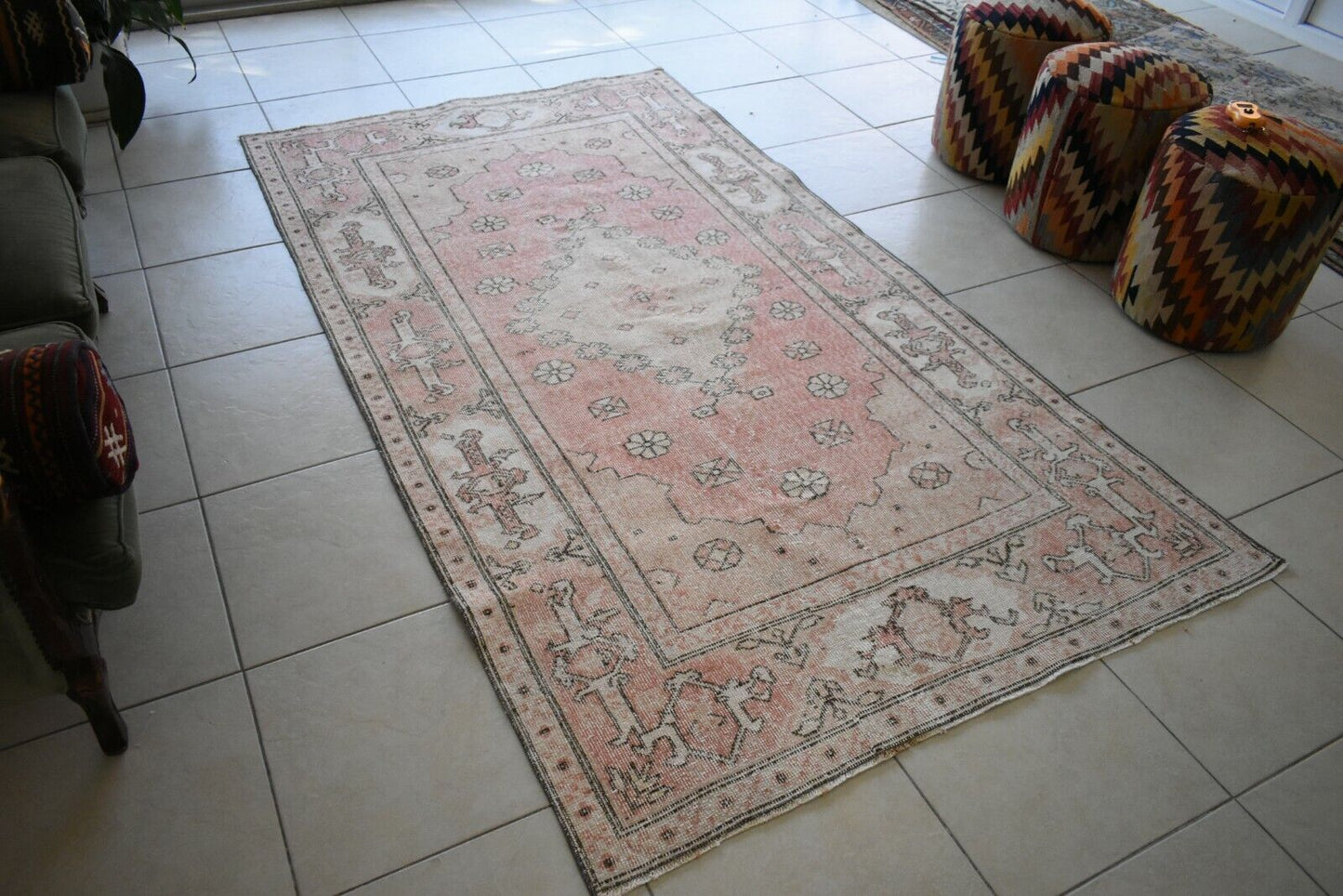 Faded Oushak Rug 8.1x4.5 ft Anatolian Rug Turkish Carpet Boho Floor Rug U08