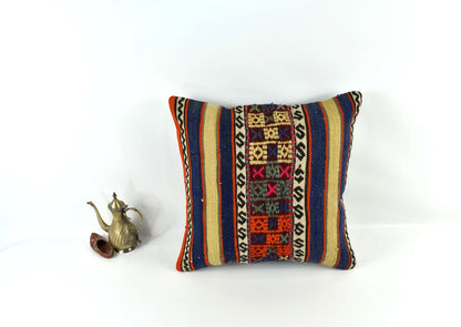 18"x18" Kilim Pillow Cover  Handmade Turkish Vintage Cushion Tribal Lumbar 3400