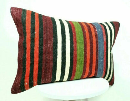 Kilim Lumbar Pillow Handknotted Oushak Rug Oriental Bohemian Ethinc Cushion E508