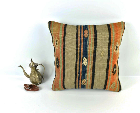 Kilim Pillow Cover 16x16 Home Decorative Vintage Handmade Cushion Cover A1958