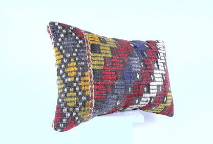 Kilim Pillow Cover 12x20 Handmade Turkish Rug Boho Ethnic Lumbar Cushion 1905