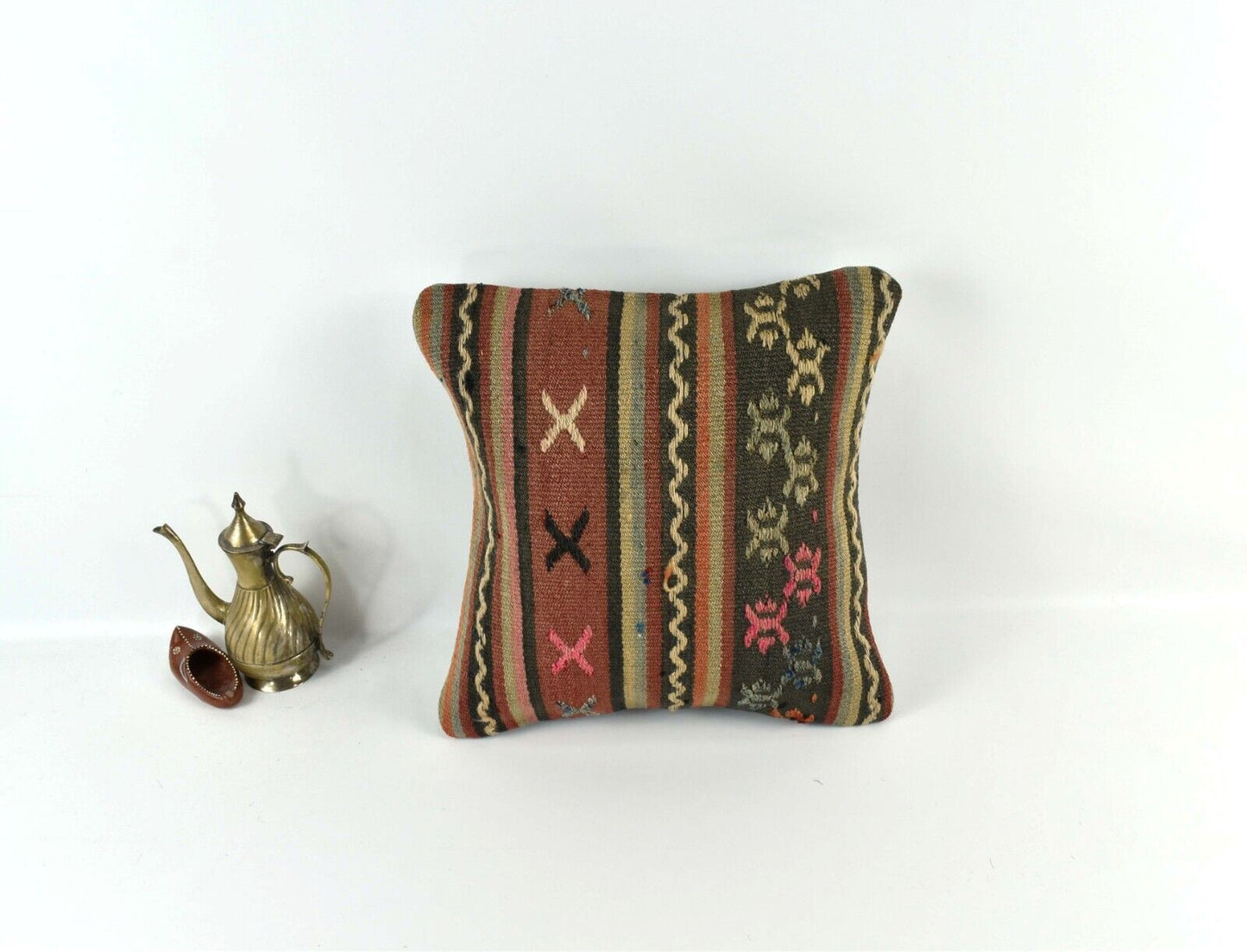 14"x14" Kilim Pillow Cover Handmade Turkish Tribal Ethnic Boho Rug Cushion 3460