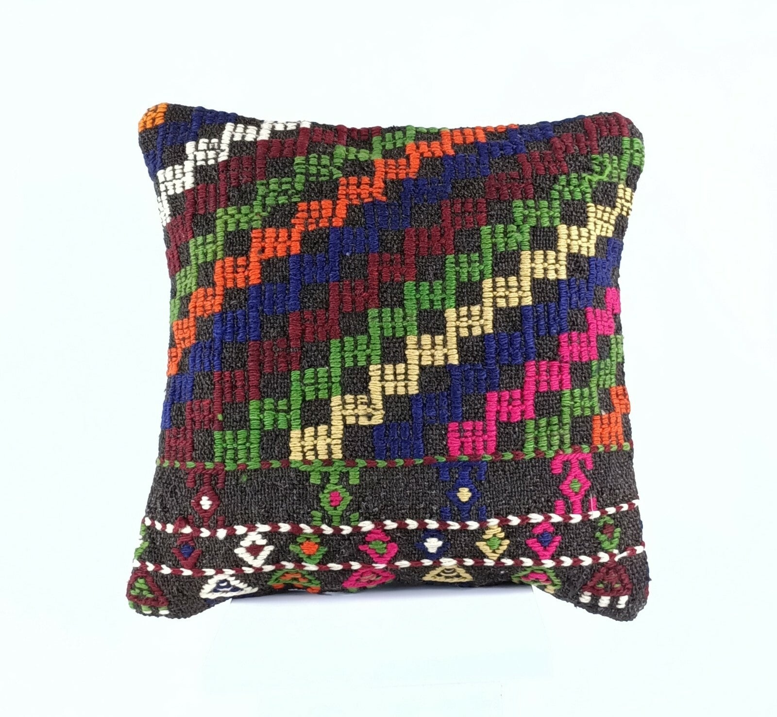 Turkish Handmade Kilim Pillow Cover 16x16 Home Decorative Wool Throw Lumbar A618