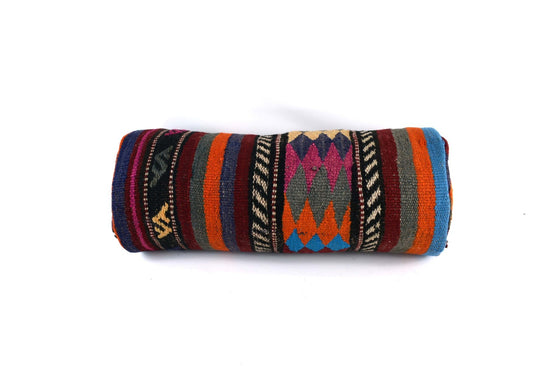 Kilim Bolster Pillow Cover 8x20 in Tribal Vintage Turkish Carpet Bolster Cushion
