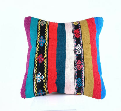 Turkish Handmade Kilim Pillow Cover 16x16 Home Decorative Wool Throw Lumbar A612