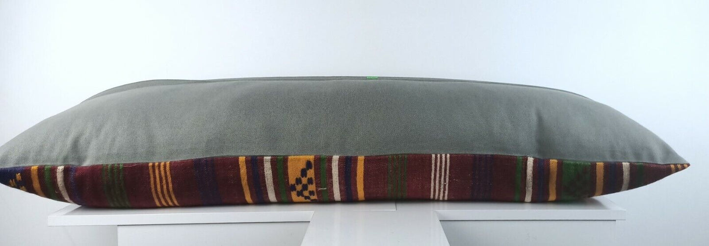 Kilim Lumbar Cover 16x48 Handmade Extra Large Turkish Ethnic Throw Pillow A1577