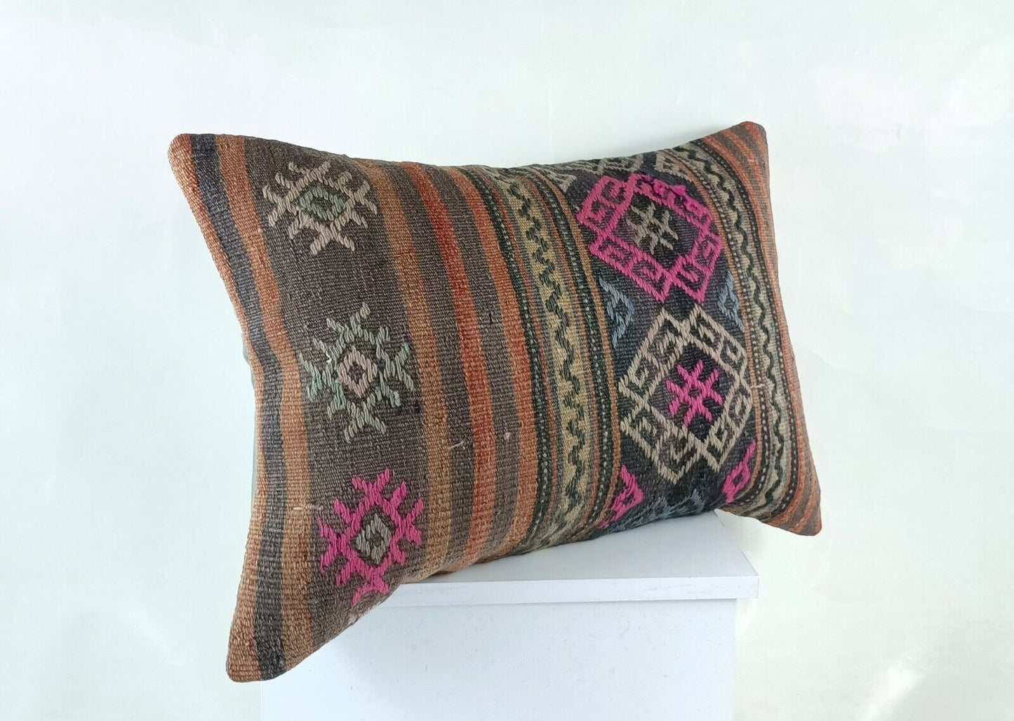 Kilim Pillow Cover 16x24 in Traditional Handmade Anatolian Lumbar Cushion  E1287