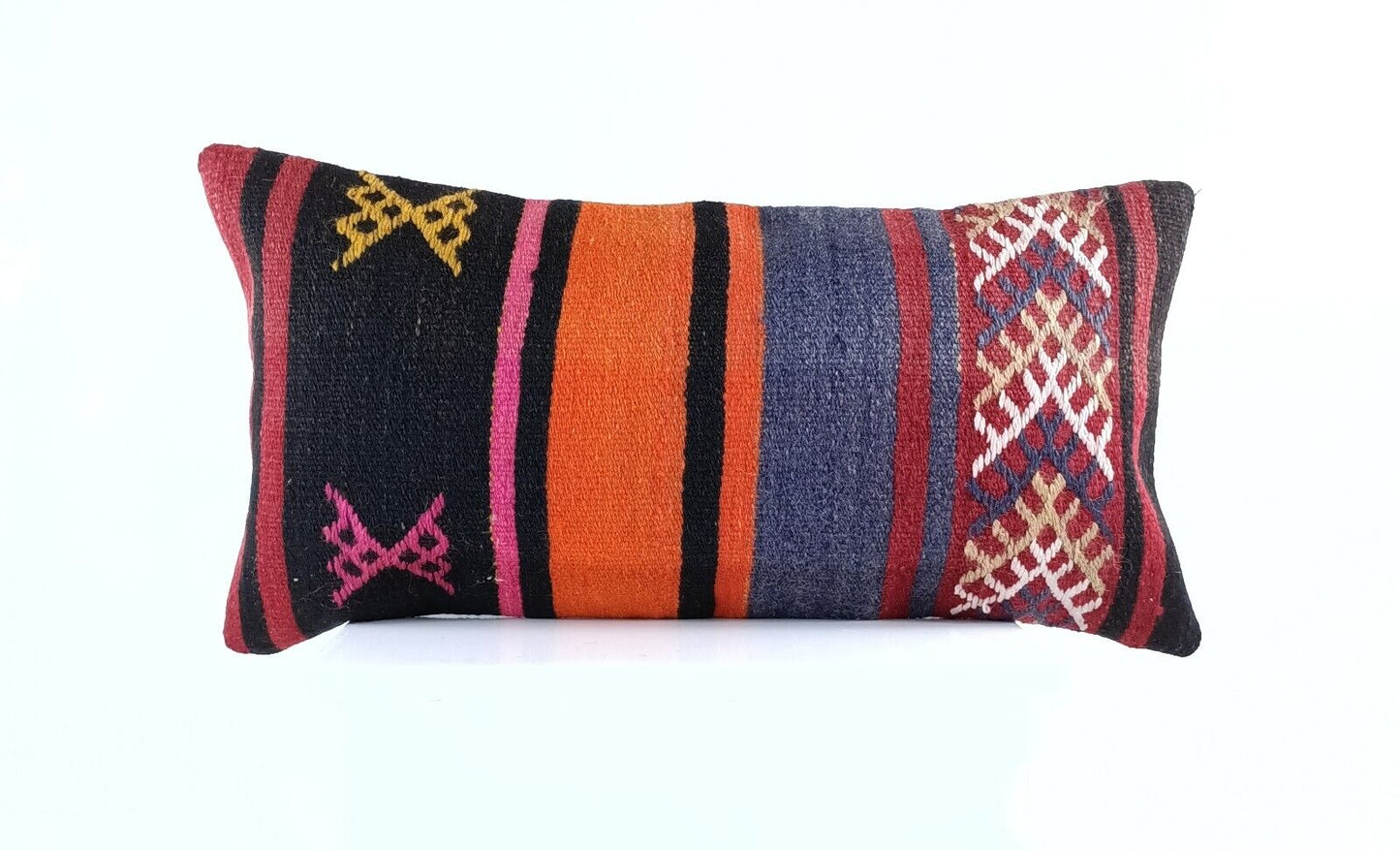 Handmade Turkish Kilim Pillow Cover 12x24 Ethnic Boho Sofa Lumbar Cushion E993