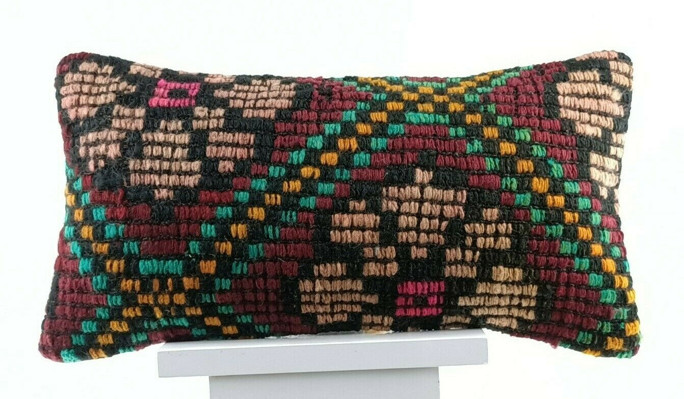 Kilim Pillow Cover 8x16 in Handmade Turkish Traditional Ottoman Boho Lumbar E723