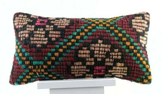 Kilim Pillow Cover 8x16 in Handmade Turkish Traditional Ottoman Boho Lumbar E723