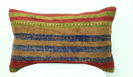 12x24 Kilim Lumbar Cushion Cover Turkish Tribal Vintage Ethnic Pillow E512