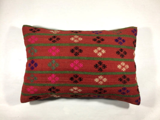 Kilim Pillow Cover 16x24 Tribal Vintage Turkish Carpet Lumbar Pillow Cover 314