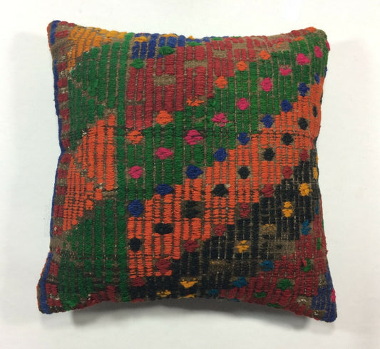 16x16 Kilim Pillow, Turkish Oushak Cushion Aztec Ethnic Throw Boho Tribal A25